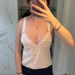 Striped V-Neck Tank Top in Pastel Pink and Cream